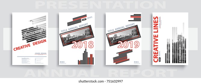 
Red bands, Annual report for presentation. 2018, 2019. Business Flyer Flyer. Set. Modern design, template, magazine, postcard, abstract geometric background, red, black, layout, format A4 - vector
