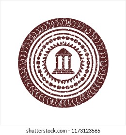 Red bank icon inside distress grunge style stamp