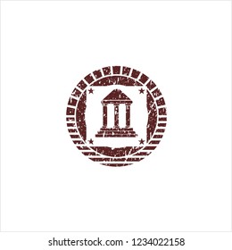 Red bank icon inside distress rubber grunge stamp