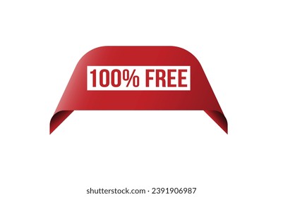 Red banner 100% free on white background.