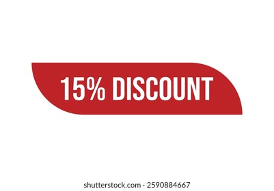 Red banner 15% discount isolated on white background.