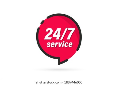 Red banner 24 7 service. 24-7 open concept vector illustration. 24 Hours a day service icon. 24 hours a day and 7 days a week. Support service Vector stock illustration. Twenty four hour open