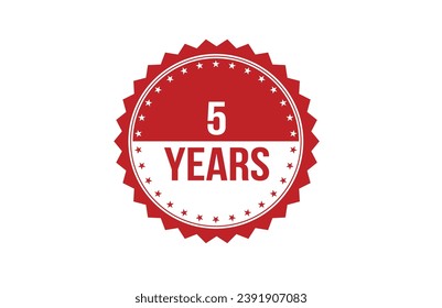 Red banner 5 years on white background.