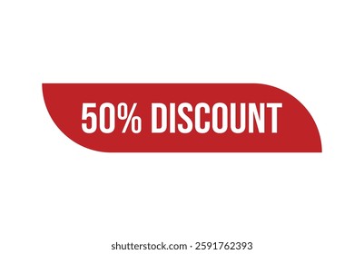 Red banner 50% discount isolated on white background.