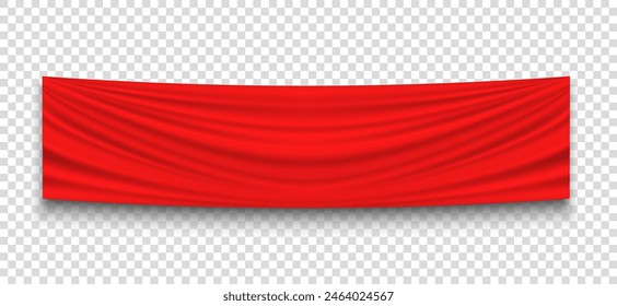 Red banner for advertising or announcement. Wavy fabric mockup with copy space