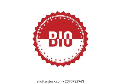 Red banner Bio on white background.