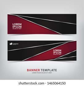 red banner with a black overlapping combination of silver stripes