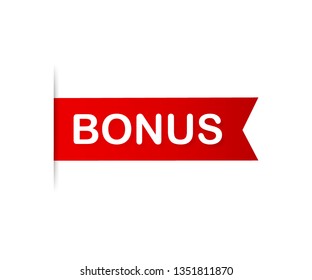 Red banner bonus. Ribbon bonus on white background. Vector stock illustration.