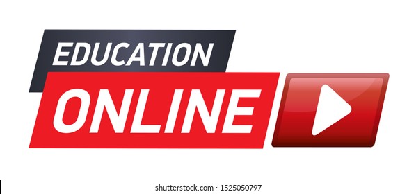 Red Banner or button for education online. Vector illustration red paper ribbon isolated on white with button and arrow.