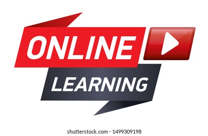 Red Banner or button for online learning. Vector illustration red ribbon isolated on white with button and arrow.