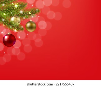 Red Banner With Christmas Fir Tree Branch With Gradient Mesh, Vector Illustration
