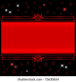 Red banner with design elements and stars. vector.
