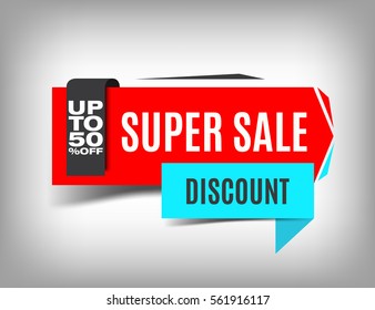 Red banner design. Super sale poster. Discount image, special offer. Vector illustration, eps 10.