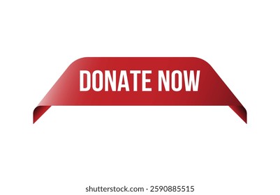 Red banner donate now isolated on white background.