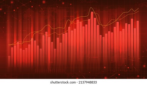 Red banner with financial growing charts. Concept of digital stock market trading or growing prices on oil and gas. Vector illustration. Concept of growth of prices with technology business diagrams.