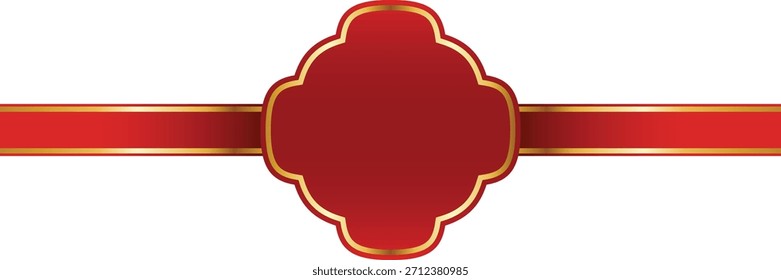 Banner vermelho com forma de flor e acabamento dourado. Modelo de quadro no plano de fundo transparente.