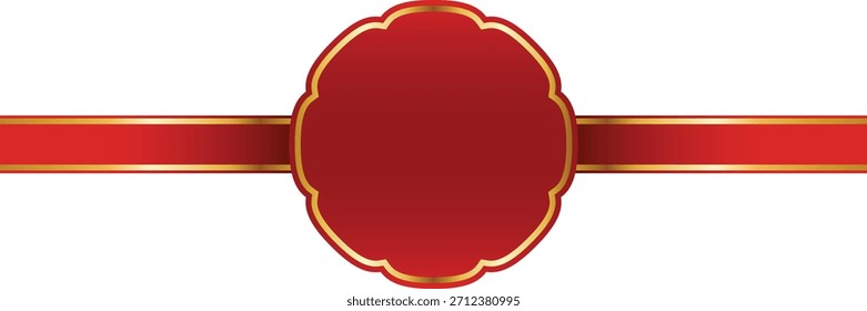 Red Banner with Flower Shape and Gold Trim. Frame Template on Transparent background.