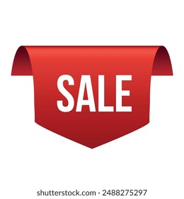 A red banner with a folded edge and white text reads SALE