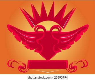 Red banner in the form of the arms with a crown