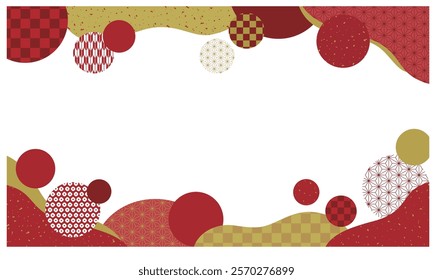 Red banner frame background with Japanese pattern circle and cloud shapes