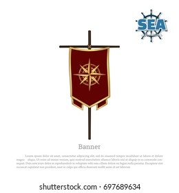 Red banner with a golden stroke. Game icon. Element of the interface. Vector illustration