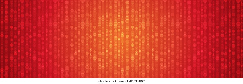 Red banner for holidays or disco background. Golden background with circles bokeh. Merry Christmas and Happy New Year greeting banner. Horizontal holiday background, headers, posters, cards, website.V