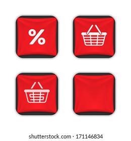 Red Banner Icon Set. For Coupon, Shopping, Sale Applications. Vector