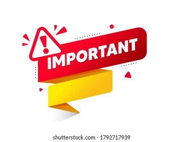 Red banner important with exclamation mark. Attention banner for business, marketing and advertising. Caution warning message sign. Important attention notice, warn information vector