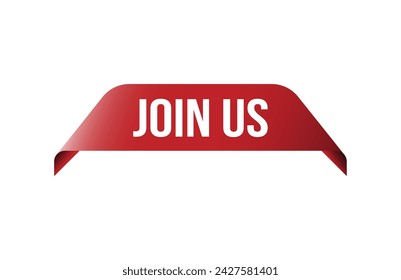 Red banner Join us on white background.