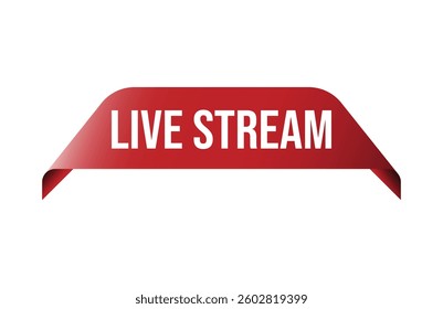 Red banner live stream isolated on white background.