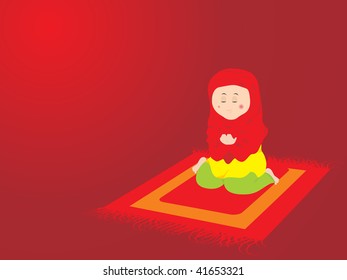 red banner, muslim woman worship to his god