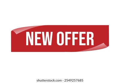 Red banner new offer isolated on white background.