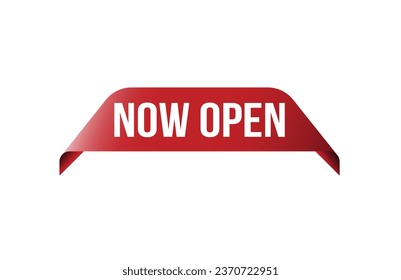 Red banner Now open on white background.