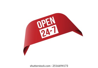 Red banner open 24-7 isolated on white background.