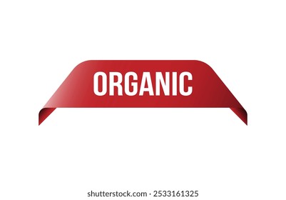 Red banner organic isolated on white background.