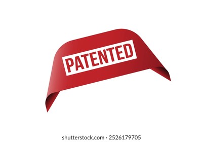 Red banner patented isolated on white background.