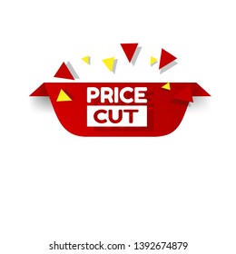 red banner price cut - label,sticker,tag