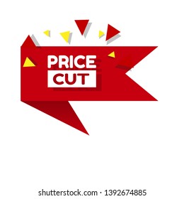 red banner price cut - label,sticker,tag