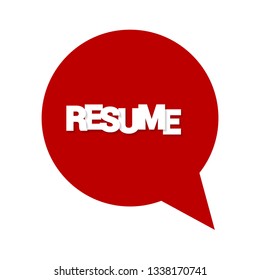 Red banner with resume text. Label, sign, tag, sticker. White text with shadow.