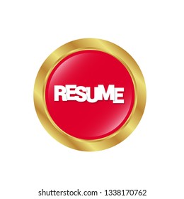 Red banner with resume text. Label, sign, tag, sticker. White text with shadow.
