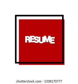 Red banner with resume text. Label, sign, tag, sticker. White text with shadow.
