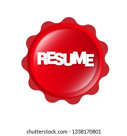Red banner with resume text. Label, sign, tag, sticker. White text with shadow.