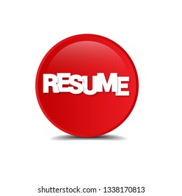 Red banner with resume text. Label, sign, tag, sticker. White text with shadow.
