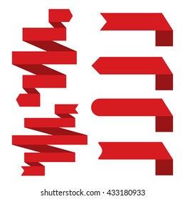Red banner ribbon vector set isolated background