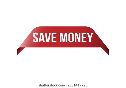 Red banner save money isolated on white background.