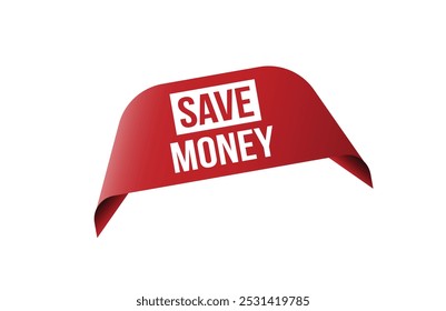 Red banner save money isolated on white background.