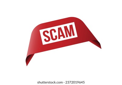 Red banner Scam on white background.