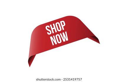 Red banner shop now isolated on white background.