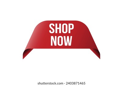 Red banner shop now on white background.