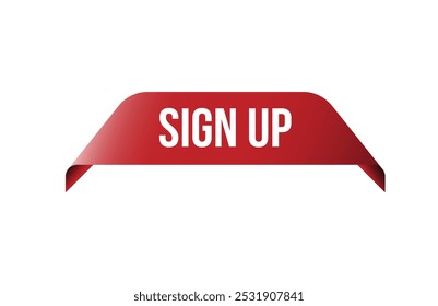 Red banner sign up isolated on white background.